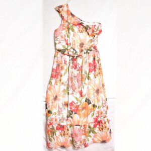 Tacera Women's Floral One Shoulder Sun Dress Maxi Size Large MultiColor